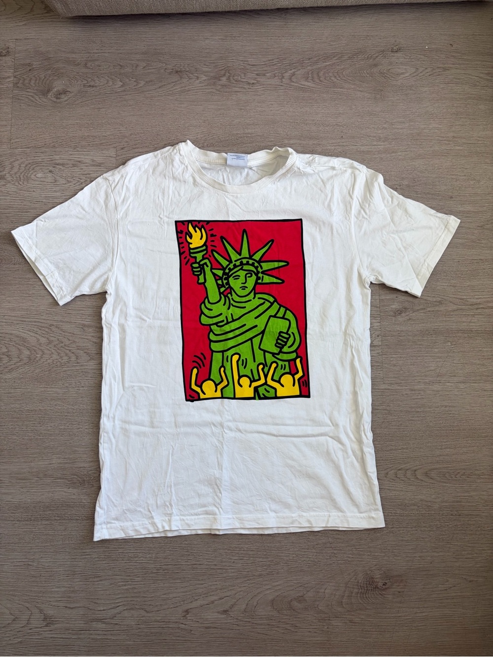 Vintage United Colors of Benetton x Keith Haring Green Statue of Liberty Print
